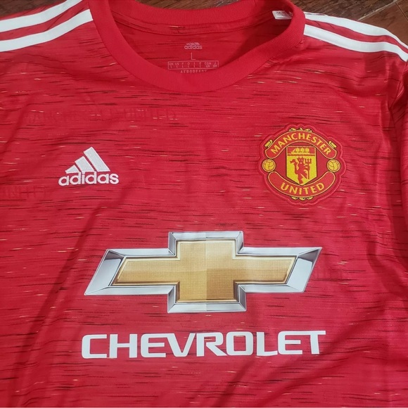 New Adidas Manchester United Men's Large Home L/S Soccer Red Jersey 20-21 - Picture 2 of 5